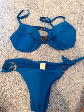 Swim Systems Women's Blue Ruffled Underwire Bikini Set
